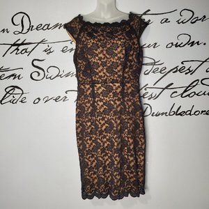 NWT Connected Apparel Black Lace, Nude Lined Sleeveless Cocktail Dress, 12